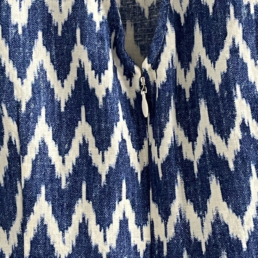 J. Crew Linen Blend Ikat Chevron Sleeveless Bow Back Ruffled Hem Shift Dress S - Picture 7 of 12